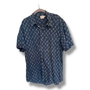 Faherty XL Blue Print Cotton‎ Short Sleeve Shirt Coastal Casual Camp Huckberry